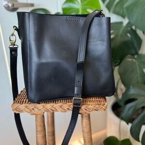 Black Leather Bucket Bag